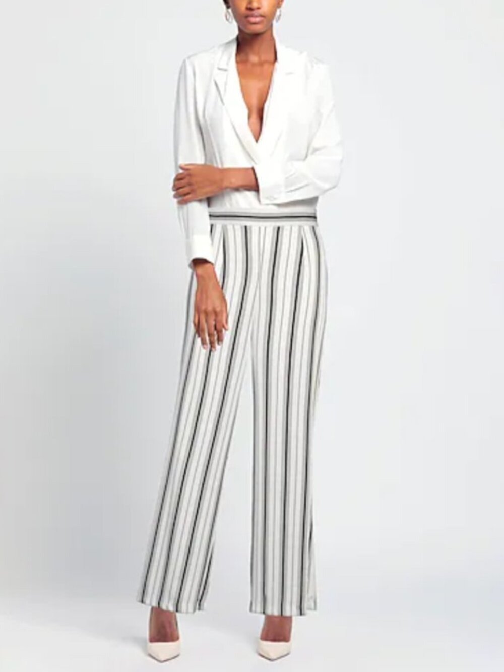 Joseph Ribkoff Black White Stripe Wide Leg Pant Silky Knit Size 8